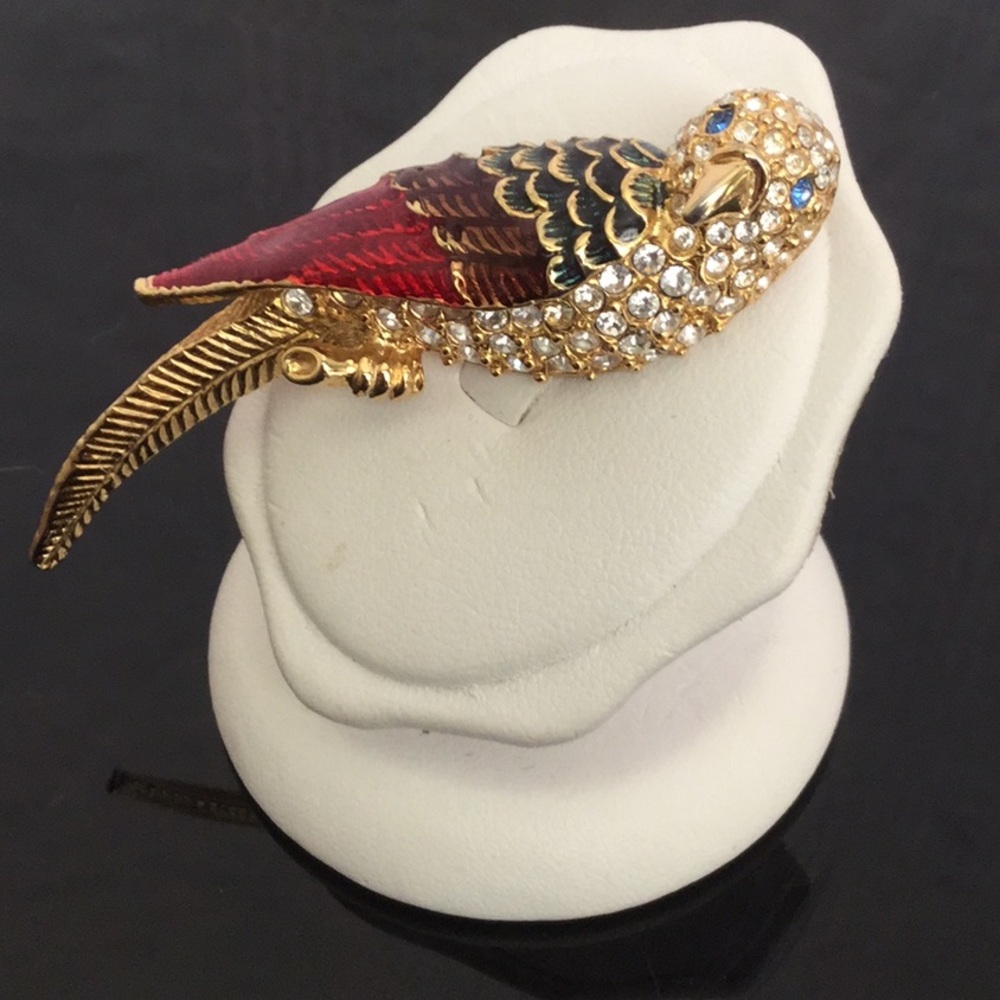 Vtg.Giorgio ParrotBrooch.GoldW/Crystals &EnamlBrch - Picture 4 of 8
